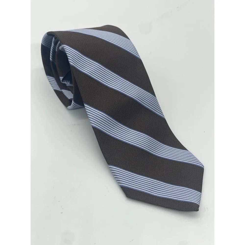 Brooks Brothers 346 Men's Tie Brown Blue Striped Silk Preppy Career Party Italy